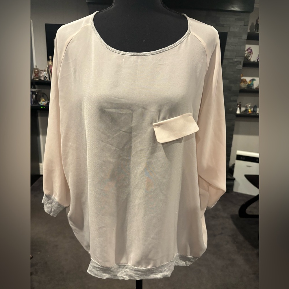Relaxed Light Cream Long-Sleeve Pocket Blouse high-end boutique brand